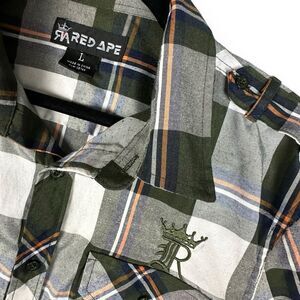 RED APE Mens Short Sleeve Captain's Shirt SZ L Navy Orange Green Epaulets‎ EUC